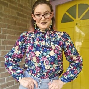 Vintage 80's Donnkenny DK Gold Multicolor  Floral Blouse